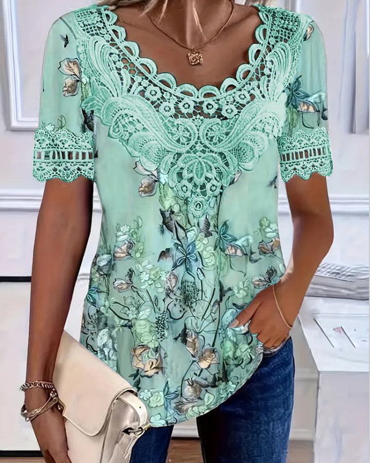 Emilyn - T-camisa de Manga Curta Com Estampado Floral na Moda