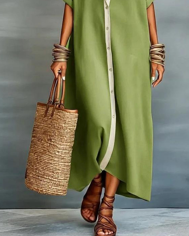 Nerena - Vestido-Camisa Elegante Com Decote Em V e Drapeado