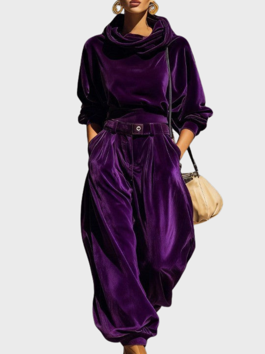 Skaidre - Conjunto Vintage Com Camisola Com Capuz de Veludo e Calças largas