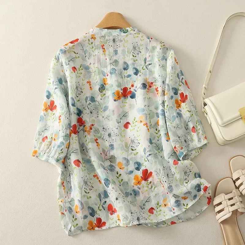 Rusina - Blusa Elegante de Linho Com Botões na Frente