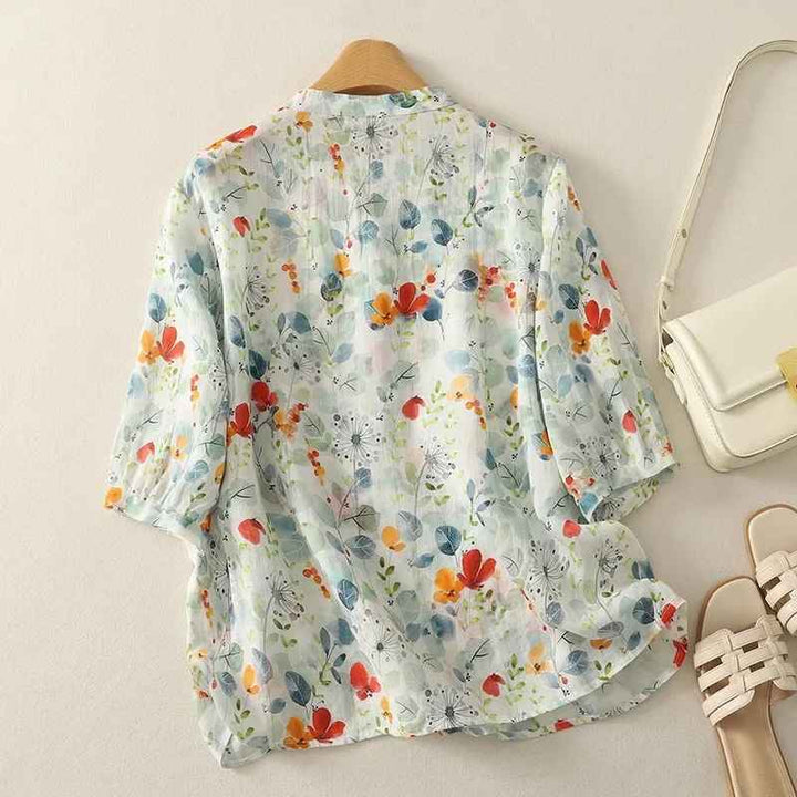 Rusina - Blusa Elegante de Linho Com Botões na Frente