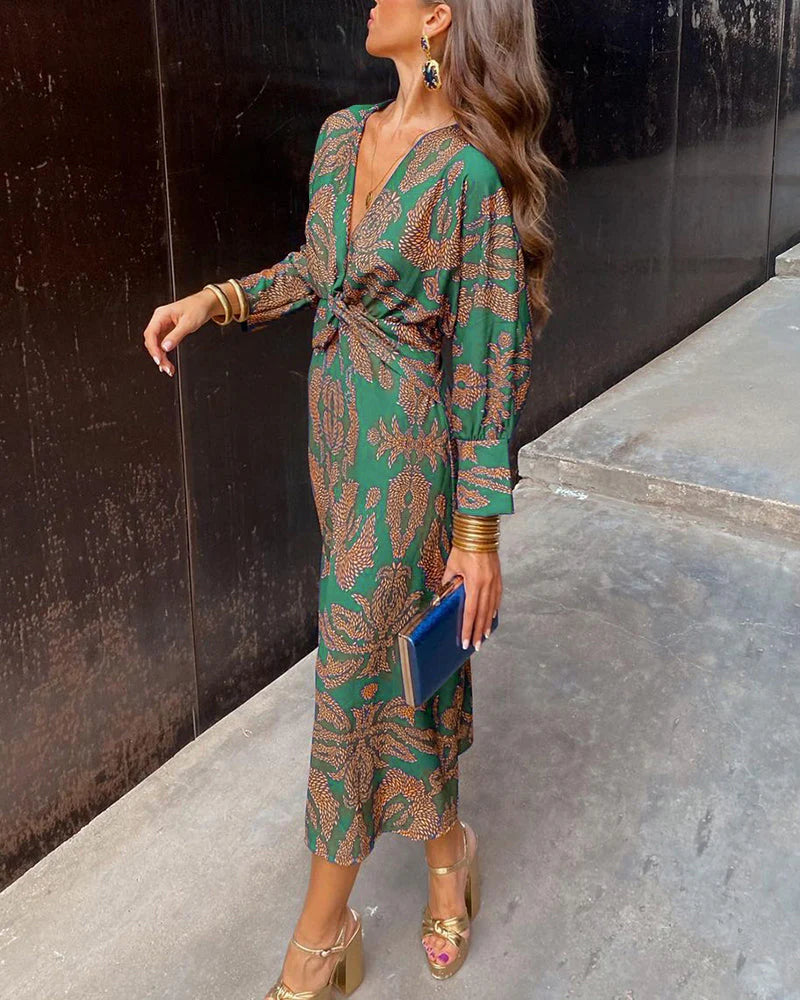 Dineke - Vestido Elegante de Manga Comprida Com Estampado Floral