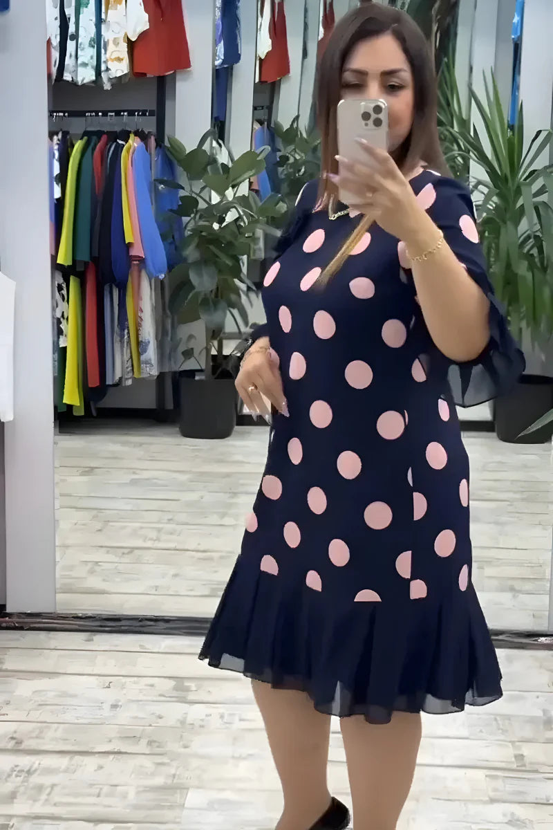 Gigi - Vestido Midi às Bolinhas com Mangas Largas