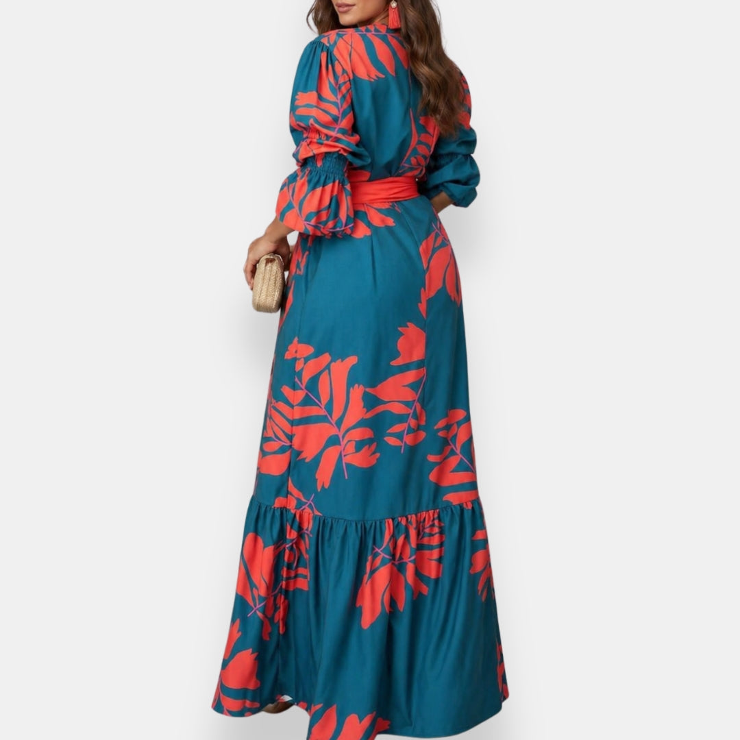 Hacire -  Vestido Maxi com Estampado Floral Tropical