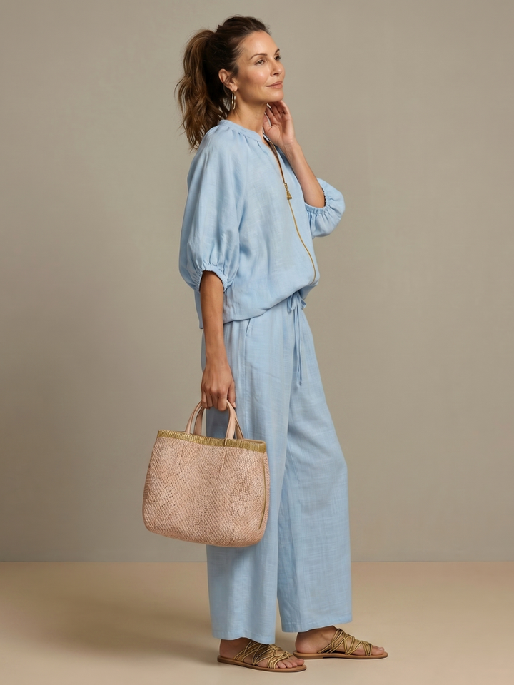 Sharina - Conjunto Composto Por Blusa Com Fecho E Calças De Perna Larga