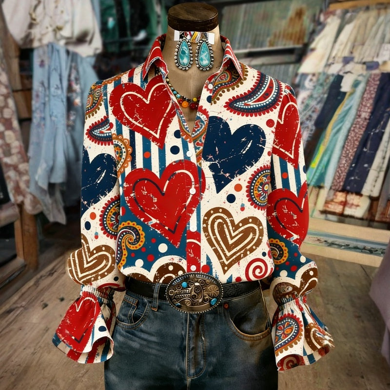 Glykeria - Camisa Com Estampado Vintage De Corações