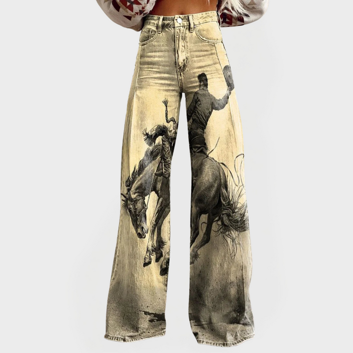 Lottie - Calças de Ganga de Corte Largo com Estampado Western