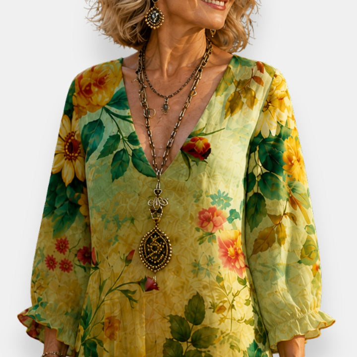Emila - Vestido Floral Esvoaçante Com Decote Em V