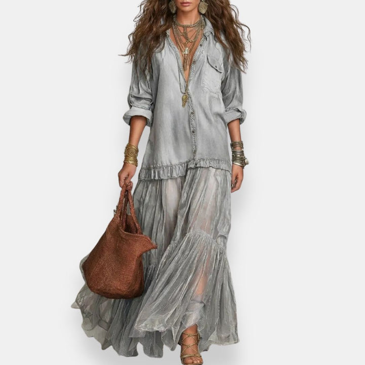 Zaynab - Vestido Maxi De Estilo Boémio Com Folhos