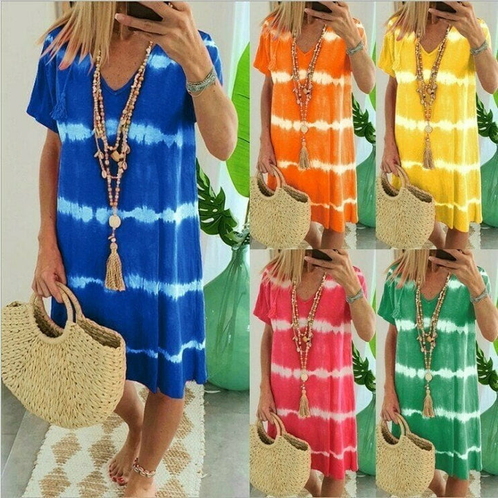 Karlaa - Vestido Largo De Verão Com Riscas Em Batik