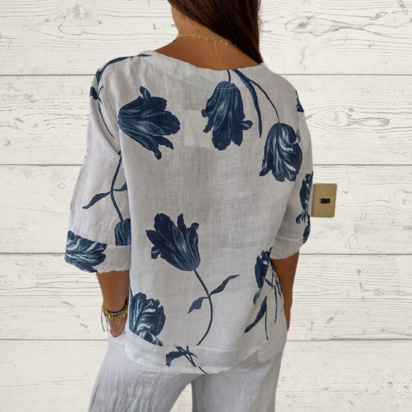Despoina - Top Elegante Com Estampado Floral e Botões