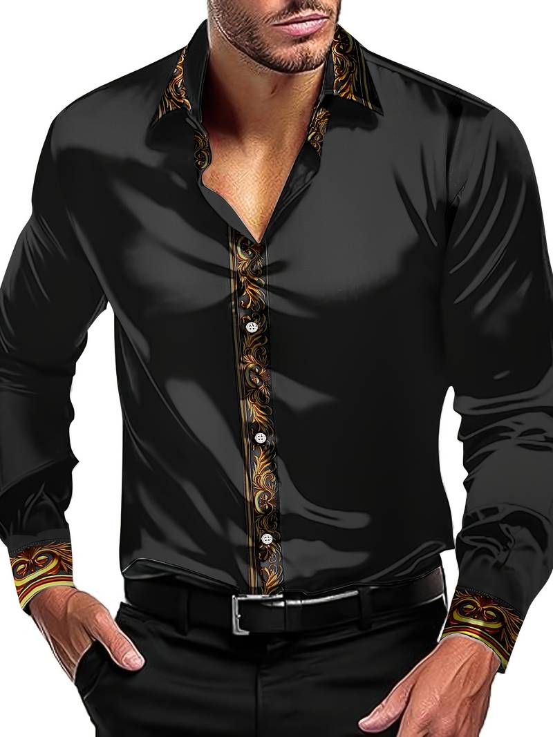 Vygantas - Camisa Elegante de Manga Comprida Com Patchwork