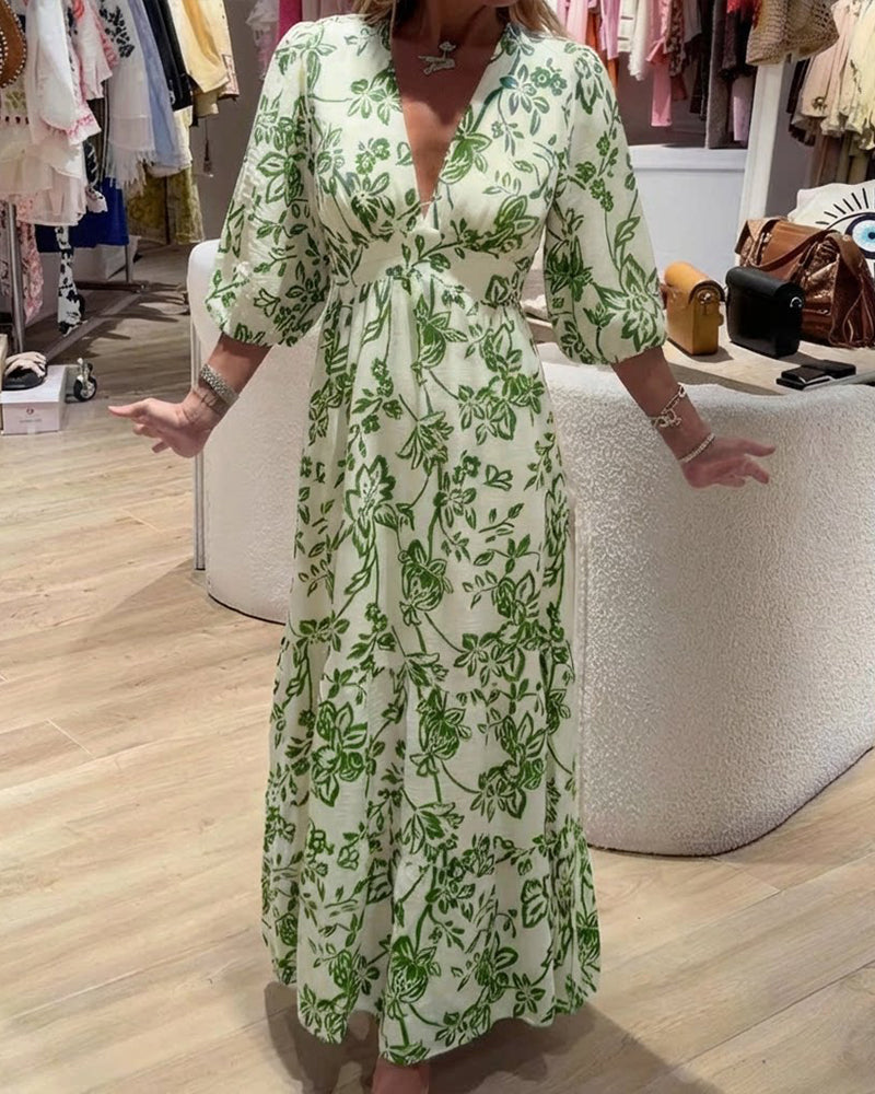 Lyssia - Vestido Longo Elegante Com Padrão Floral