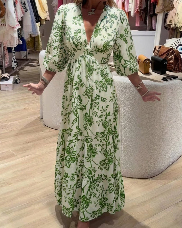 Lyssia - Vestido Longo Elegante Com Padrão Floral