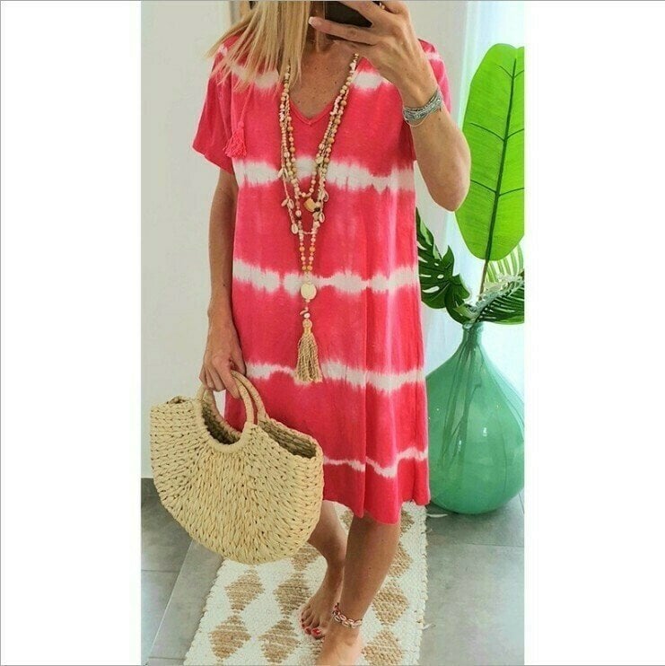 Karlaa - Vestido Largo De Verão Com Riscas Em Batik
