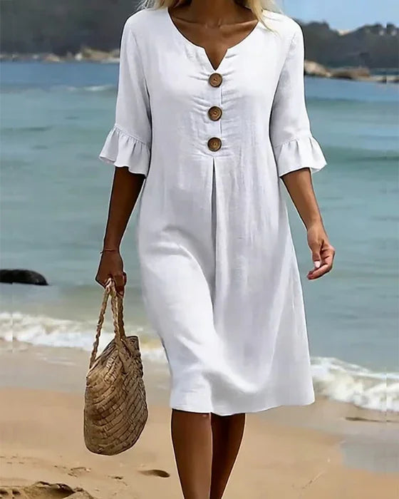 Mlaina - Vestido Midi Elegante Com Botões
