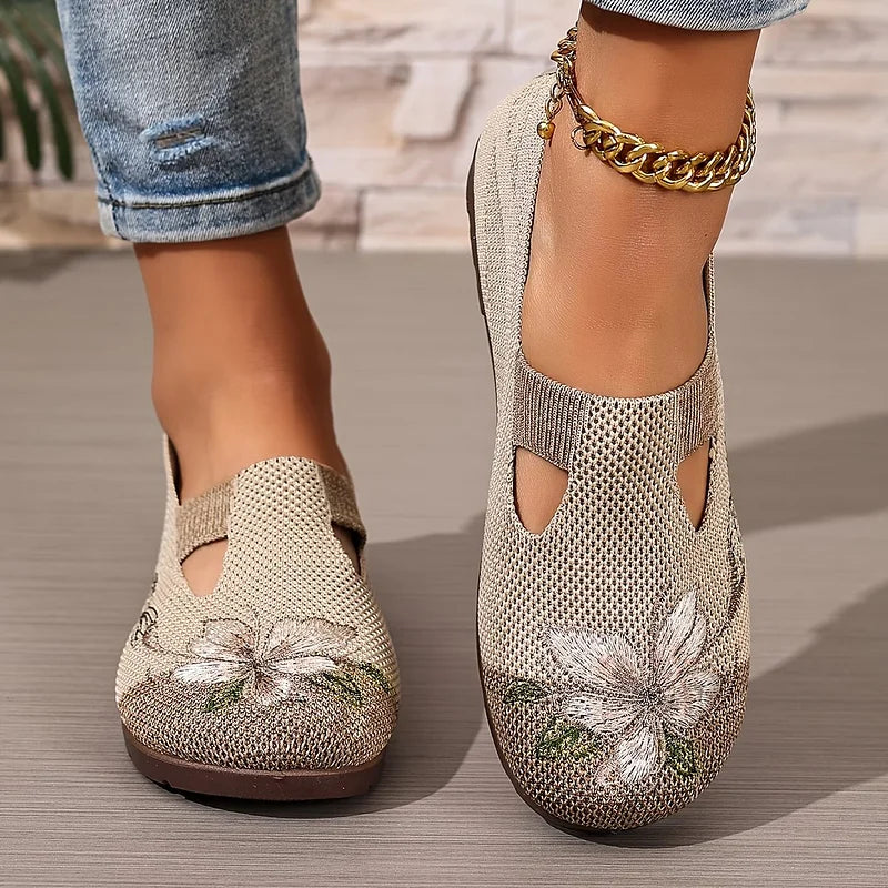 Martine – Sapatos de Malha Com Bordados Florais e Tecido Respirável