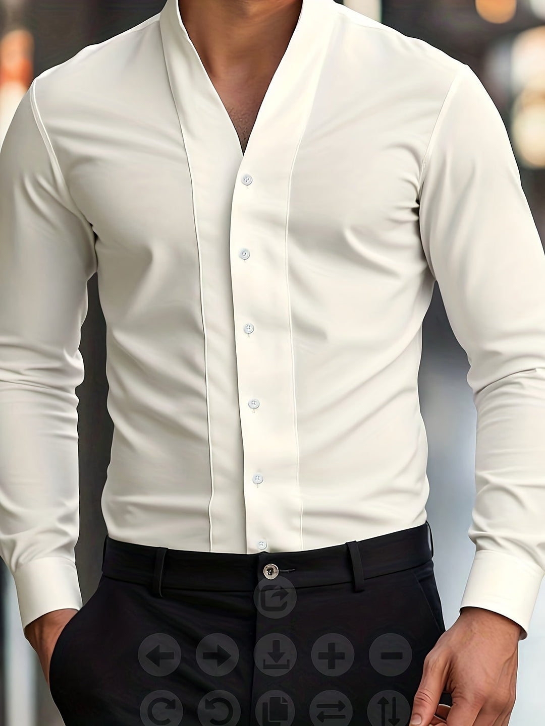 Almasbek - Camisa De Manga Comprida Com Decote Em V E Corte Justo