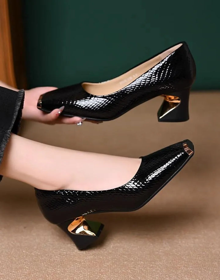 Merja - Sapatos De Salto Alto Com Padrão De Pele De Cobra E Salto Grosso