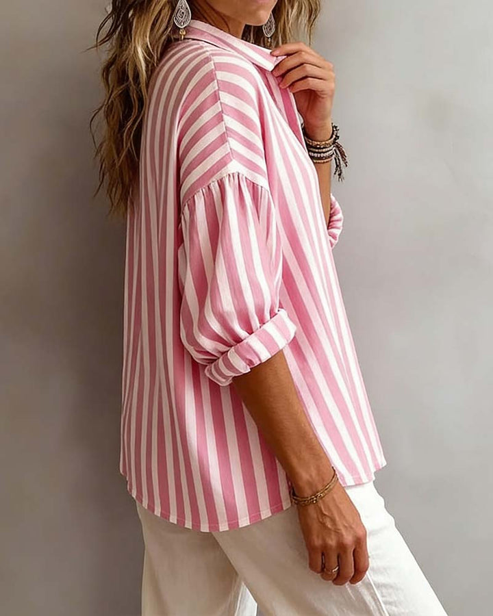 Jessy - Blusa Larga às Riscas Com Gola