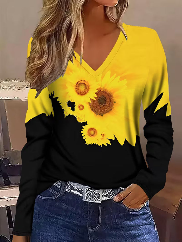 Olina - Camisola De Manga Comprida Com Estampado De Girassóis