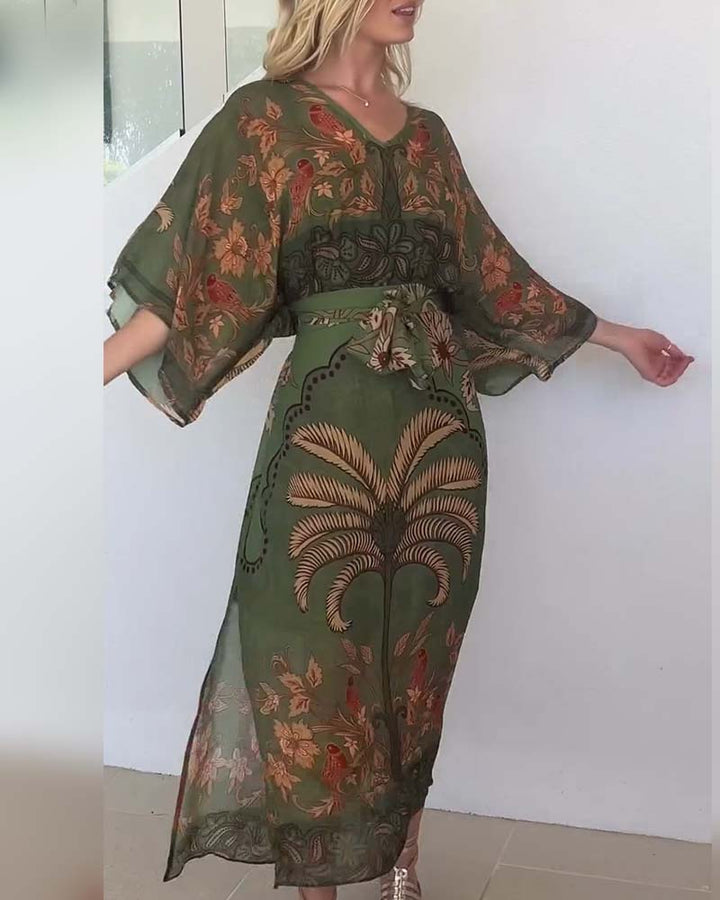Brini - Vestido Resort Com Decote Em V e Estampado