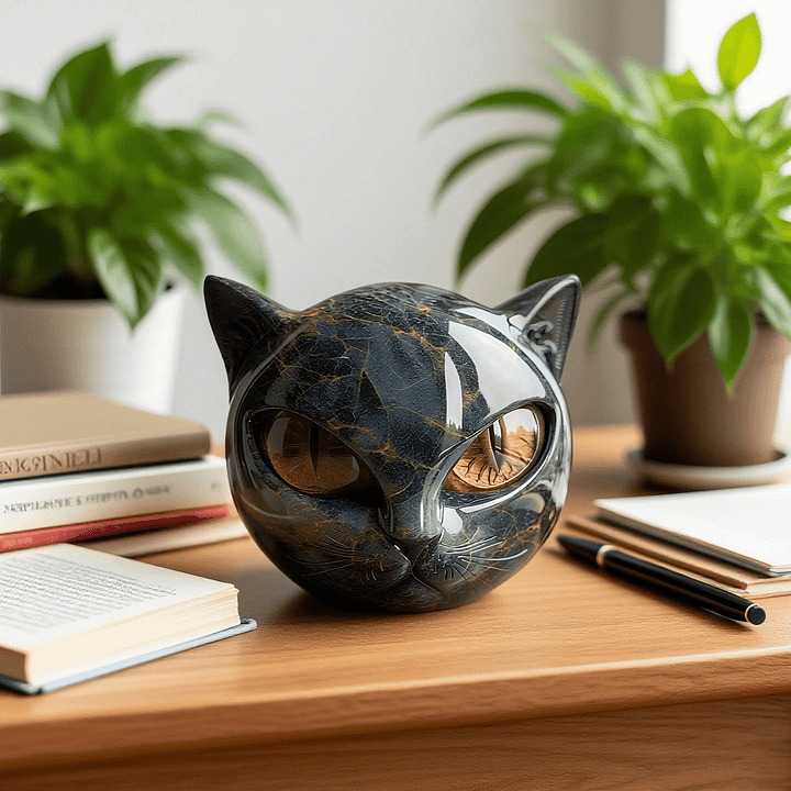 Nyxcharm - Escultura De Cabeça De Gato Preto Místico