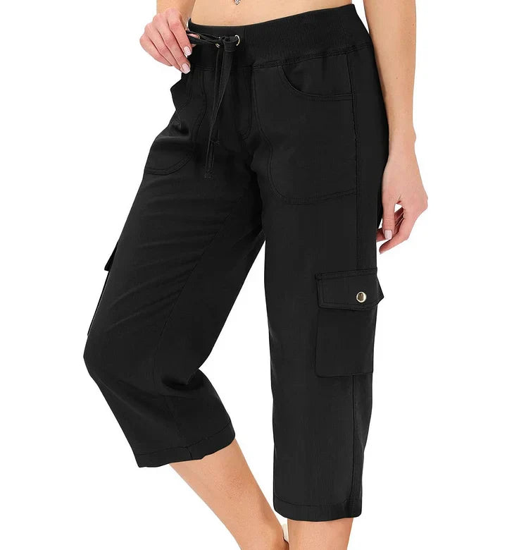 Mileni - Calças Capri Confortáveis De Cintura Alta Com Bolsos Práticos