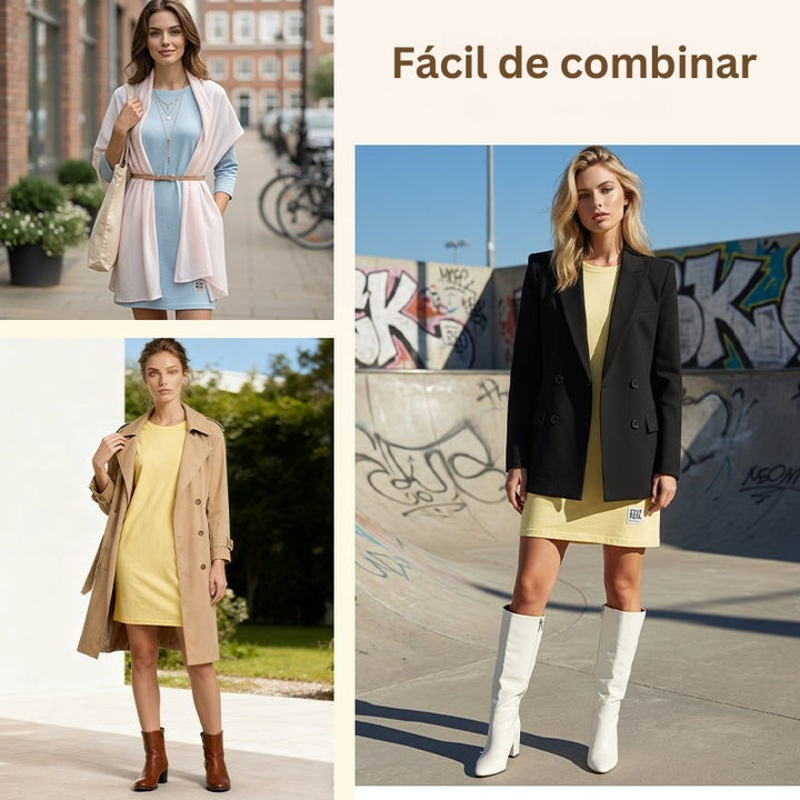 Sidsel - Vestido Elegante Com Gola Redonda