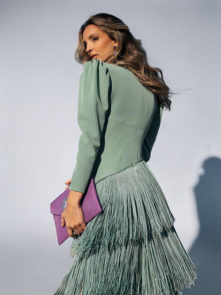 Rylanya - Vestido Elegante Com Franjas