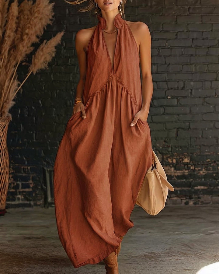 Saorla - Vestido Maxi SEM Mangas Em Algodão Com Gola Alta