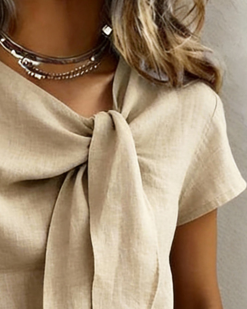 Nylisa - Blusa De Linho Com Laço No Pescoço e Laço Na Gola