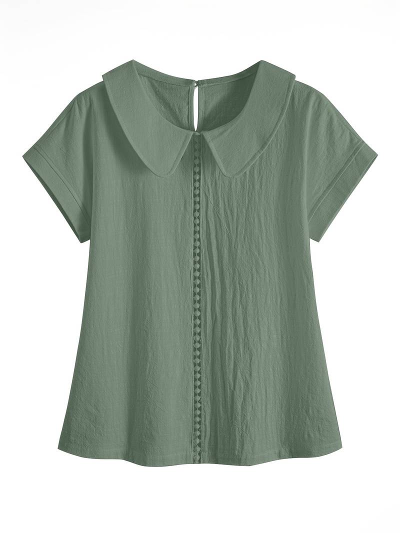 Krischelle - Camisola De Manga Curta Com Encaixe De Renda Na Iapela