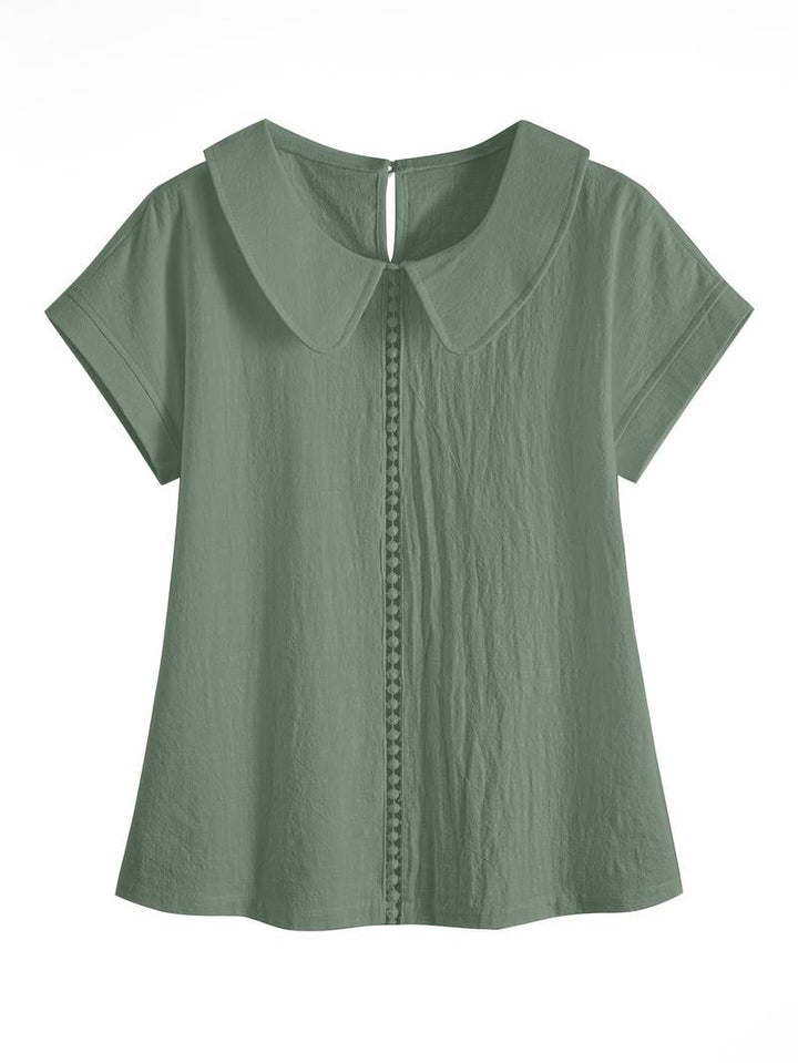 Krischelle - Camisola De Manga Curta Com Encaixe De Renda Na Iapela