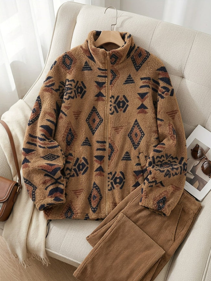 Esra - Long Sleeve Geometric Print Jacket