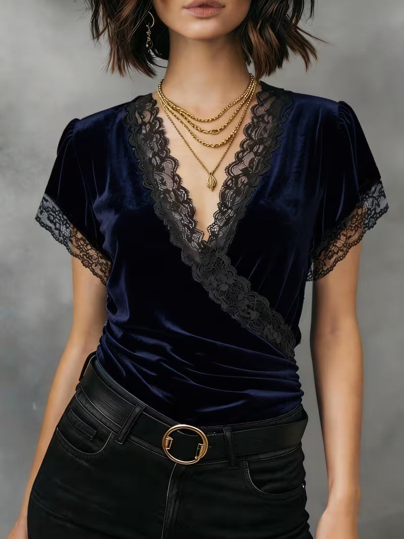 Jalisa - Blusa Vintage De Veludo Com Motivo De Cisne