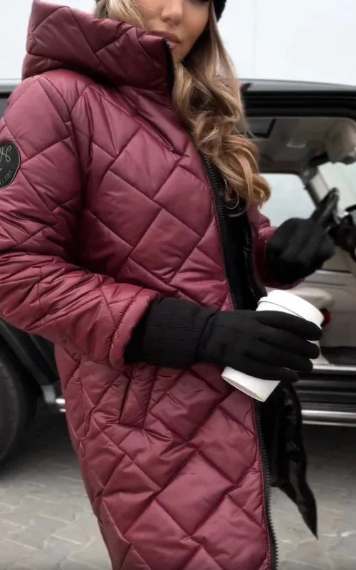 Yania - Casaco Comprido Acolchoado Com Capuz E Fecho