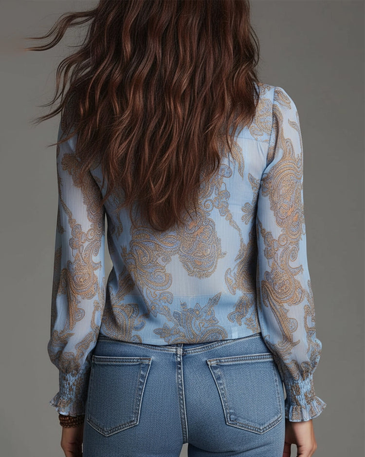 Vaidile - Blusa Casual Com Meio Fecho e Folhos