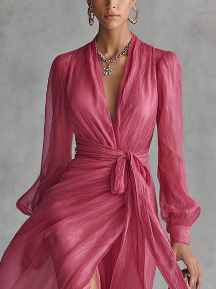 Jalesa - Vestido Maxi Em Chiffon Com Laço Na Cintura