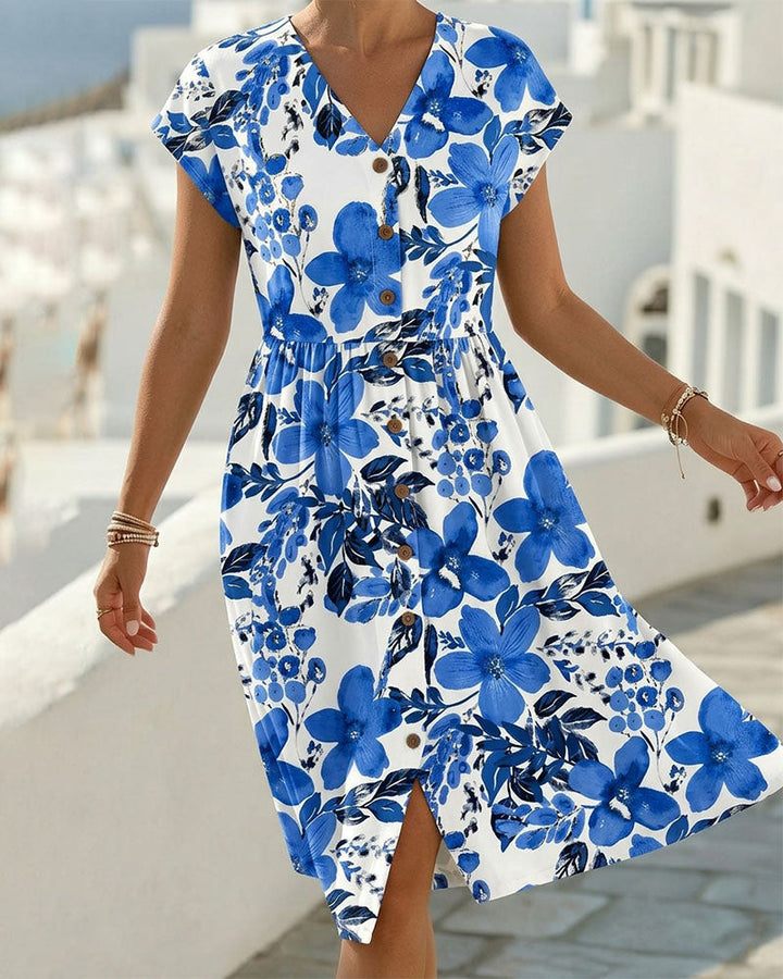Sinera - Vestido Com Estampado Floral e Mangas Curtas