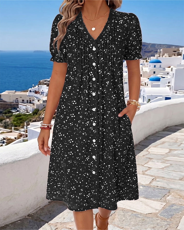 Dayma - Vestido Floral Com Decote Em V E Botões Na Frente