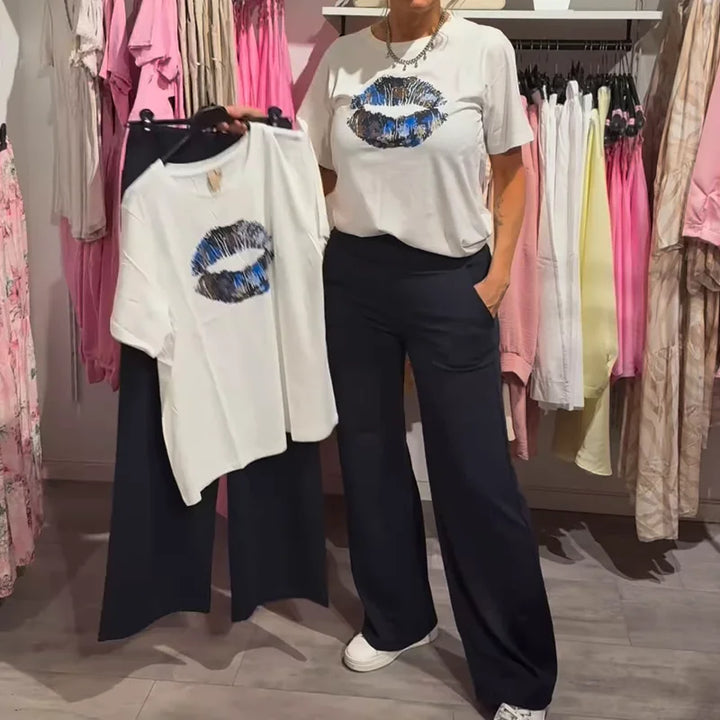 Lynnia - Conjunto De Top e Calças Estampados