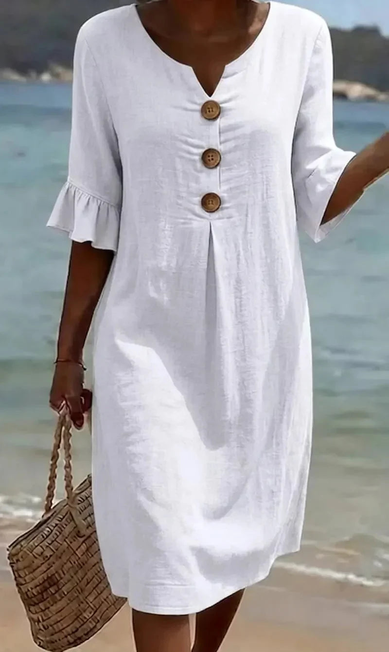 Mlaina - Vestido Midi Elegante Com Botões