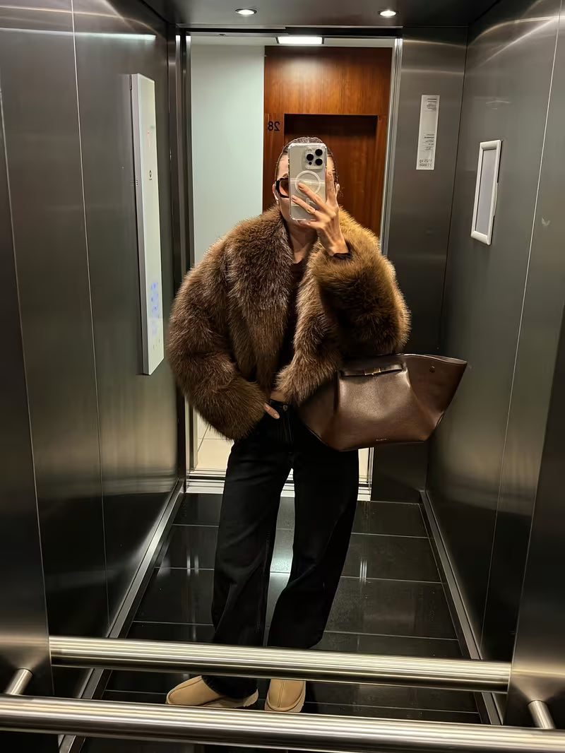 Jorida - Casaco Curto Oversized Com Lapelas, Em Pele Sintética