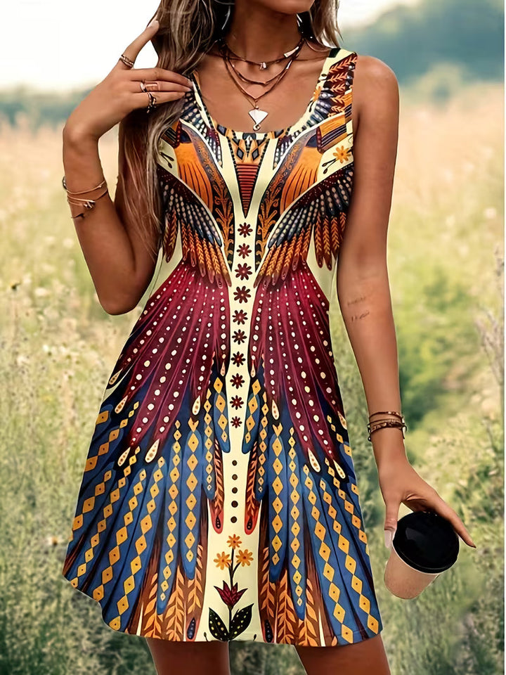 Sajila - Vestido De Verão em Linha A Com Estampado Boémio