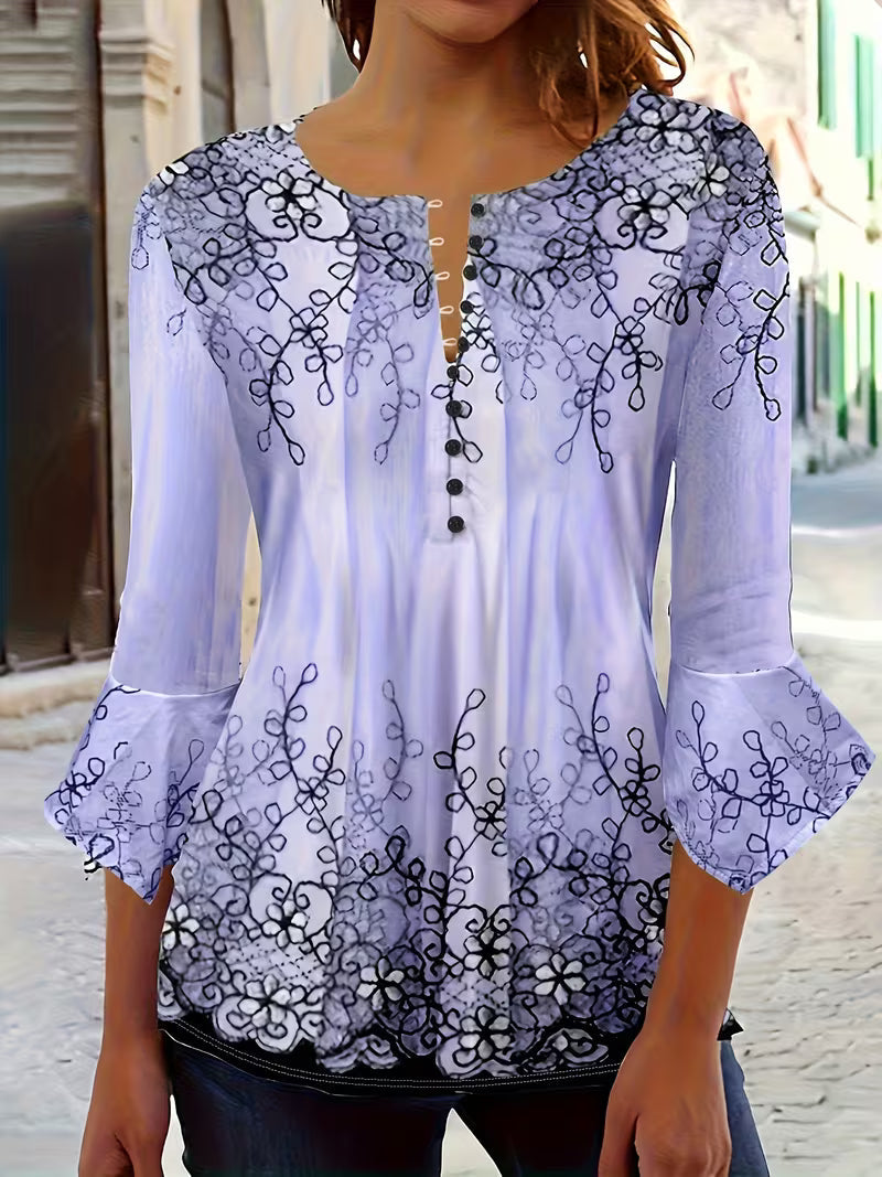 Mesley - Blusa De Manga Curta Com Estampado Floral E Acabamento Com Folhos
