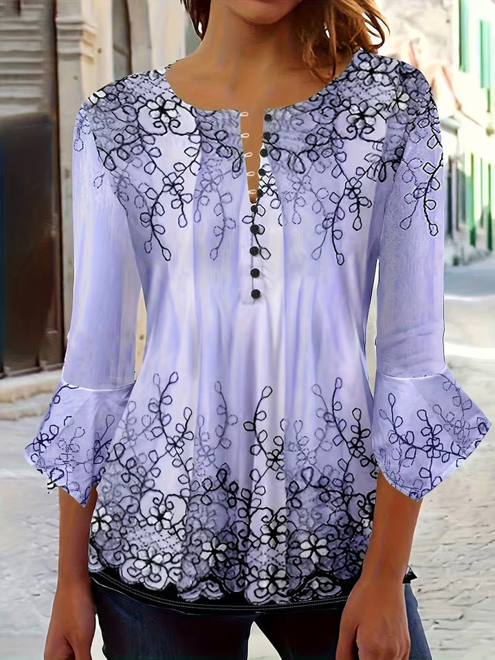 Mesley - Blusa De Manga Curta Com Estampado Floral E Acabamento Com Folhos