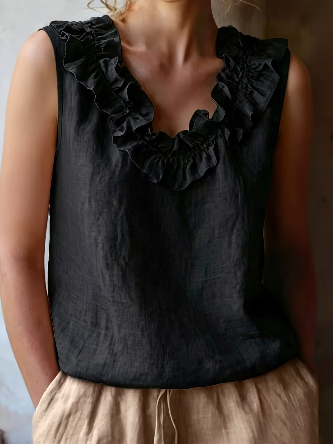 Safiya - Blusa SEM Mangas Com Decote Com Folhos