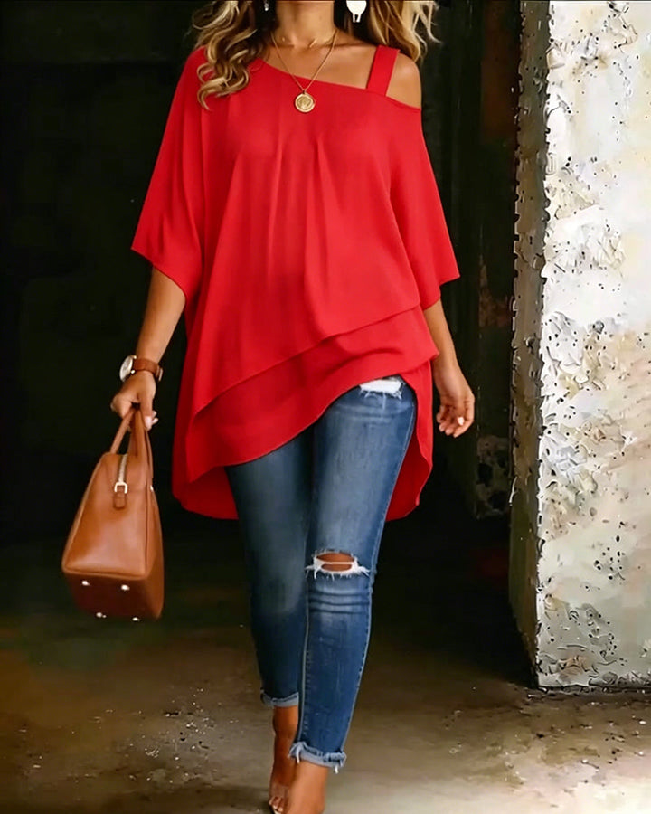 Aurona - Blusa Casual Assimétrica Com Ombros À Mostra