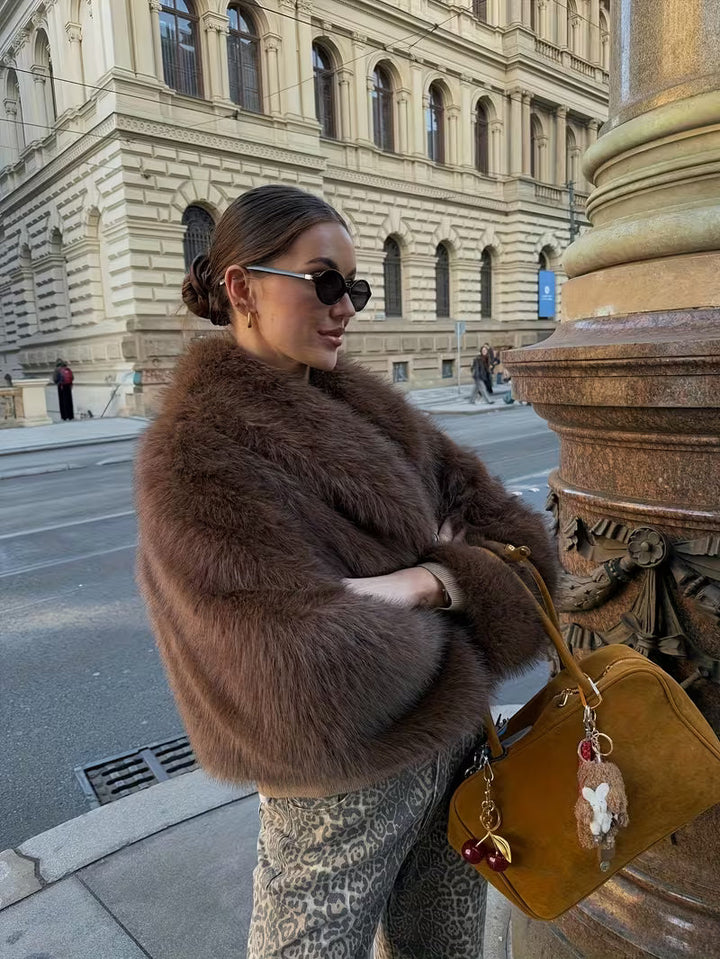 Jorida - Casaco Curto Oversized Com Lapelas, Em Pele Sintética